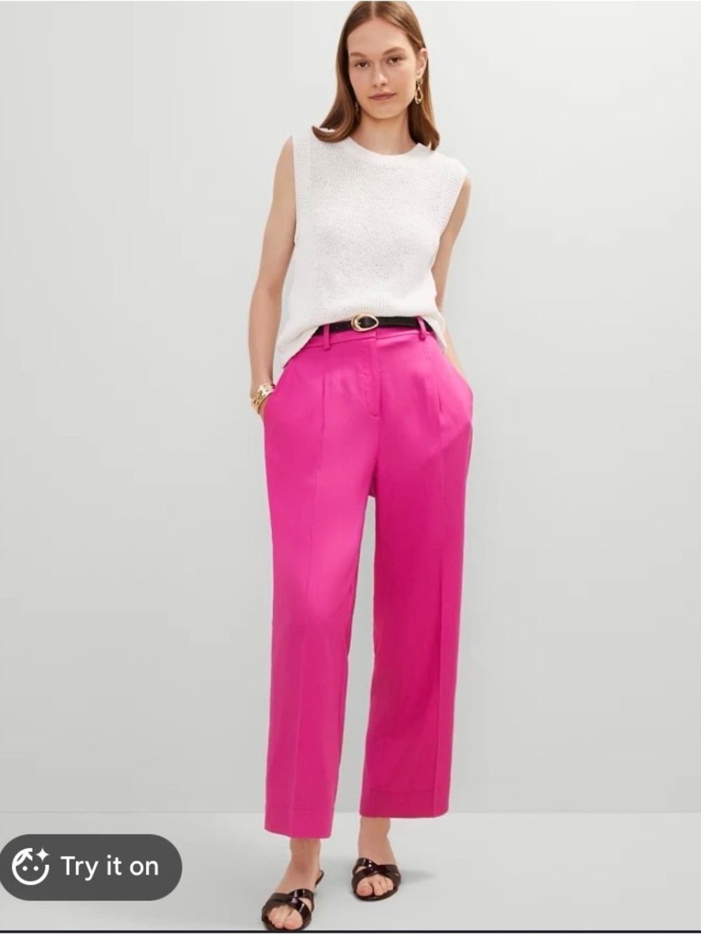 Ann Taylor Wide-Leg High-Rise Pants in Hot Pink